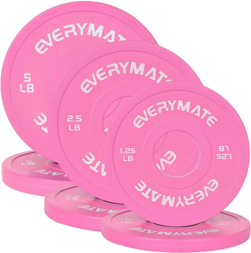 Miniatura 14 de EVERYMATE Placas de Peso Rosa 10LB 15LB 25LB 35LB 45LB Placas Olímpicas Bumper Placas de Peso con Agarre para Entrenamiento de Fuerza y Crossfit