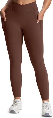 Miniatura 43 de Aoxjox Trinity - Pantalones de yoga de cintura alta con bolsillos para mujer, control de abdomen, cintura cruzada, leggings de entrenamiento suaves