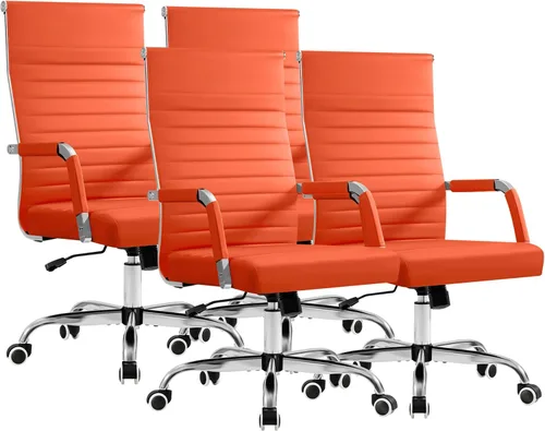 Miniatura 13 de Furmax silla de escritorio de oficina acanalada con respaldo medio de piel sintética silla de trabajo ejecutiva de conferencia silla giratoria Blanco