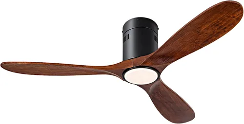 Miniatura 14 de Ventilador de techo de 52 pulgadas sin luz, con control remoto, motor CC reversible, con 3 aspas de madera maciza, para patio, sala de estar, Nogal