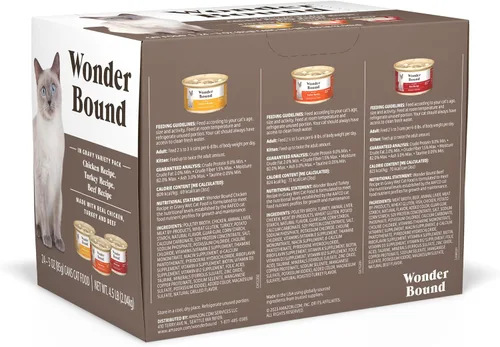 Miniatura 2 de Marca de Amazon - Wonder Bound, paquete variado de comida húmeda gourmet para gatos con salsa (pavo, pollo, ternera), aves, fabricada en EE. UU., 3