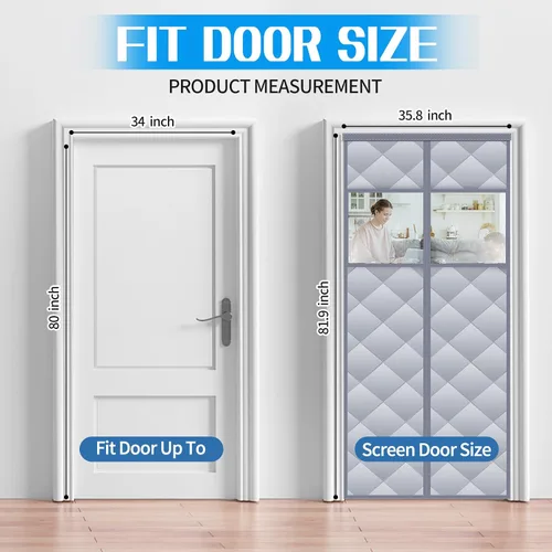 Miniatura 3 de Cortina de puerta magnética con aislamiento térmico con ventanas visibles desmontables, relleno de fibra de poliéster grueso y tela Oxford duradera
