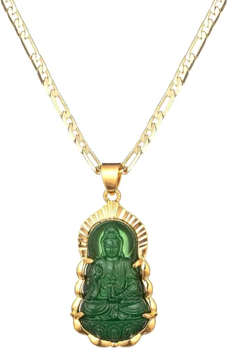 kelistom Collar con colgante de Buda GUANYIN chapado en oro de 18 quilates para mujeres y hombres, adorno budista Maitreya Buddha ammuleto hinduismo