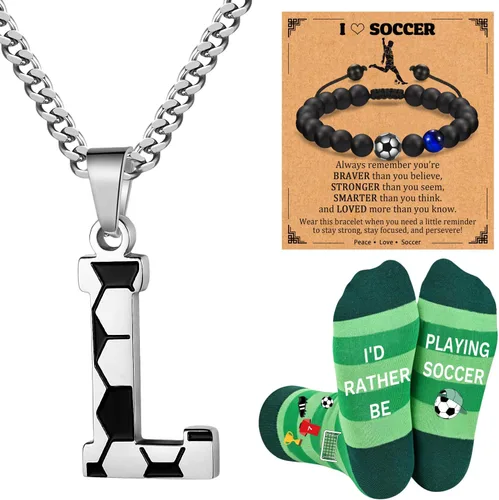 Miniatura 16 de Soccer Gifts Set A-Z Letter Soccer Necklace for Men Novelty Soccer Socks&Soccer Bracelets for Soccer Lovers
