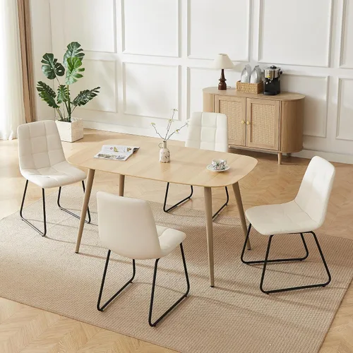 Miniatura 36 de HIPIHOM Mesa de comedor moderna de granja de 47.2 pulgadas, mesa de comedor rectangular de madera con patas de metal para 4 personas para comedor