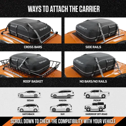 Miniatura 6 de VENTURE 4TH Portaequipajes para techo de automóvil, bolsa de techo impermeable de 21 pies cúbicos con 10 correas de compresión y amarre resistentes