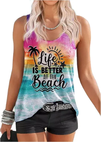 Sun Sand and in My Hand - Camiseta sin mangas para mujer, diseño de verano hawaiano, playa, camiseta sin mangas, linda camiseta sin mangas para