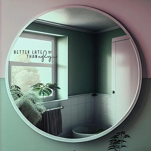 Miniatura 5 de 2 calcomanías de espejo con texto en inglés "Better Late Than Fe", calcomanías de espejo para pared, decoración de habitación de niña, decoración