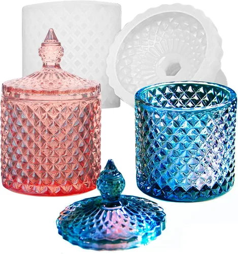 Miniatura 10 de Caja de cristal de silicona molde de resina con tapa y mango de pájaro en forma de molde para resina epoxi, almacenamiento de joyas, frasco