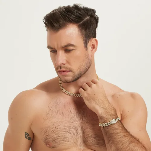 Miniatura 6 de Saintda Cadena de eslabones cubanos para hombre, diseño de Miami, cadena de diamantes brillantes, joyería de hip hop con caja de regalo para mujer