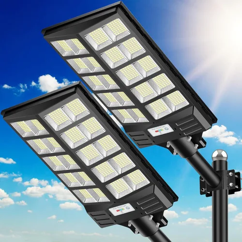 Farola solar de 8000 W, luz solar de calle para exteriores de altos lúmenes, luces solares de estacionamiento de 6500 K, luces solares con sensor de