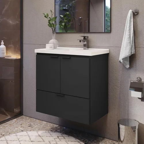 COZIMAX Vanity Soul - Lavabo de baño flotante de 24 pulgadas y lavabo de mármol cultivado con puerta de cierre suave (negro)