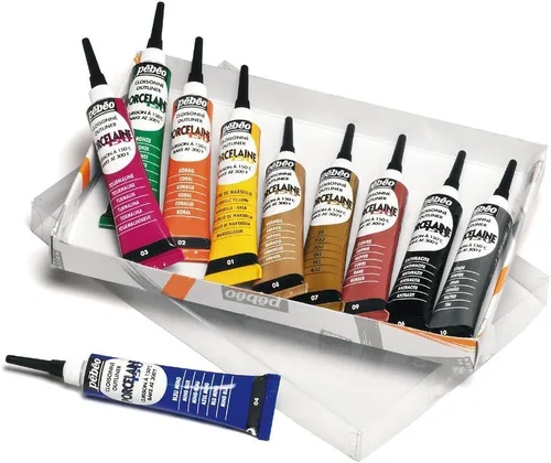 Pebeo 036100 Porcelaine 150 - Juego de 10 contornos de pintura de porcelana variados, tubos de 0.7 fl oz