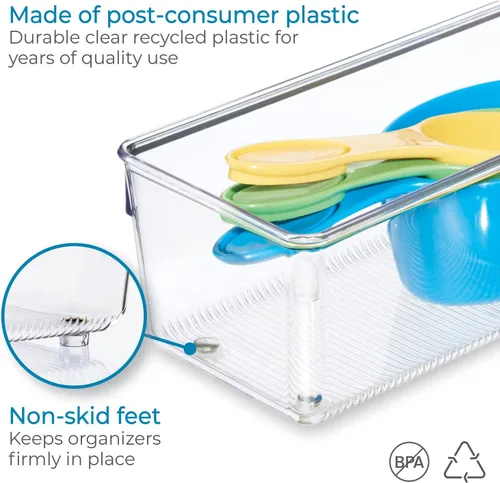 Miniatura 4 de iDesign - Organizador de cajones de plástico para cajones de cocina, baño y escritorio, juego de 2, transparente