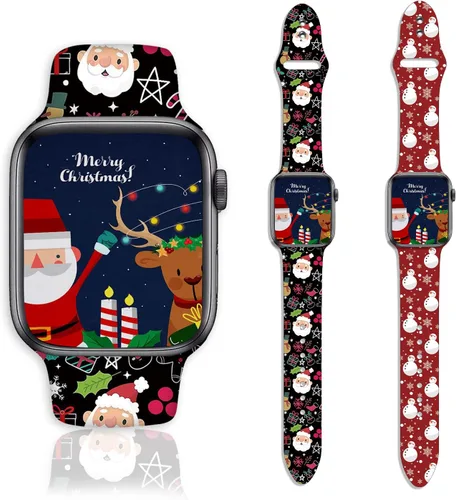 Miniatura 15 de Paquete de 2 correas de reloj navideñas compatibles con Apple Watch de 1.496 pulgadas/1.575 pulgadas/1.614 pulgadas/1.654 pulgadas/1.732