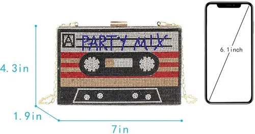 Miniatura 2 de Bolso retro para radio para mujer, bolso cruzado de cuero genuino, bolso de mano de metal vintage para ocasiones nocturnas
