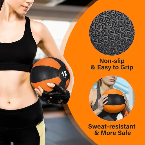 Miniatura 3 de Pelota medicinal Slam de 12 libras con peso y agarre texturizado de carcasa de goma para fuerza central, ejercicio, cardio, equilibrio y flexibilidad