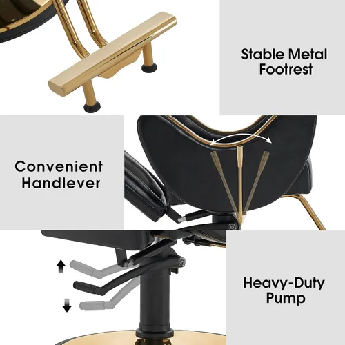 Miniatura 7 de BarberPub Silla de peluquero clásica de lujo Bomba hidráulica Recline Beauty Spa Styling Salon para equipo de estilista 9578 (negro)