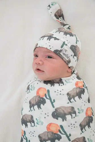 Miniatura 4 de Copper Pearl Gorro de bebé con nudo superior elástico y suave bisonte