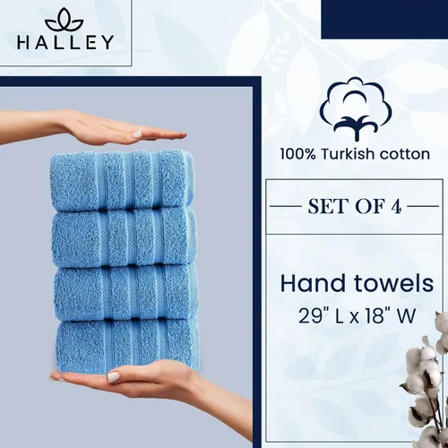 Miniatura 3 de HALLEY Paquete de 4 toallas de mano turcas de alta calidad (4 piezas) de 650 GSM, altamente absorbentes, súper suaves, 100% algodón, 4 toallas