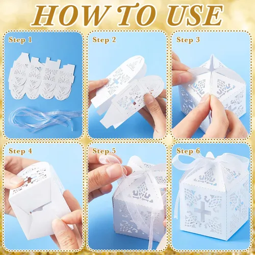 Miniatura 3 de Juego de 50 paquetes de recuerdos de bautismo, cuentas de rosario de bautismo acrílicas, perlas falsas con bolsas de organza, recuerdo de boda