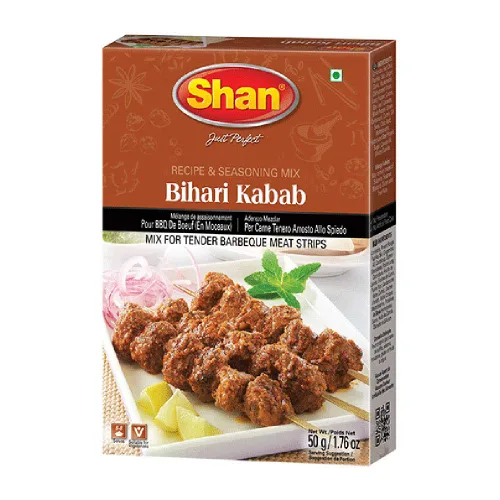 Shan Bihari Kabab Receta y mezcla de condimentos 1.76 oz (50 g) – Especias en polvo para tiras tiernas de carne de barbacoa – Adecuado para