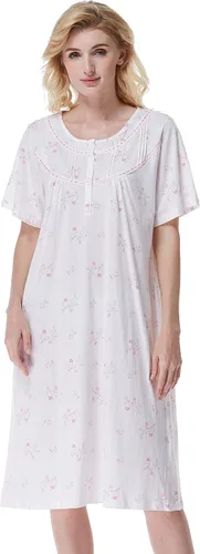 Miniatura 8 de Keyocean - Camisón de algodón para mujer, suave, cómodo, ligero, manga corta, vestido de casa, ropa de dormir, ropa de sala para verano.