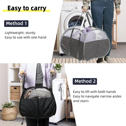 Miniatura 5 de Cesta de Ropa Plegable, Cesto de Ropa Sucia Plegable Emergente de 90L con Asas Reforzadas, Cesto de Ropa Sucia de Malla a Prueba de Desgarros