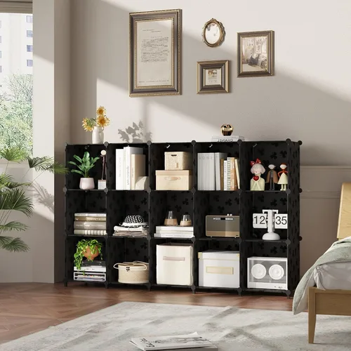 Miniatura 2 de UNKU Organizador de almacenamiento de cubos, 16 cubos organizadores de armario, estantes de almacenamiento, estantería apilable para bricolaje, Negro