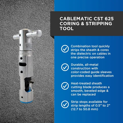 Miniatura 2 de Cablematic CST 625 - Herramienta combinada azul de perforación y pelado para técnicos profesionales, electricistas e instaladores, herramienta