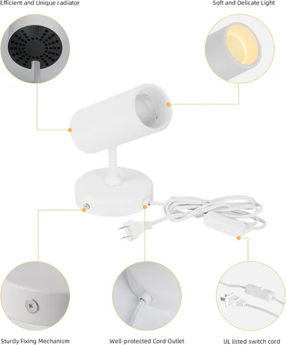 Miniatura 5 de Aisilan - Focos de pared LED para interiores, enchufe con interruptor, luces elevadoras ajustables para iluminación de pared, 12 W COB 3000K CRI97