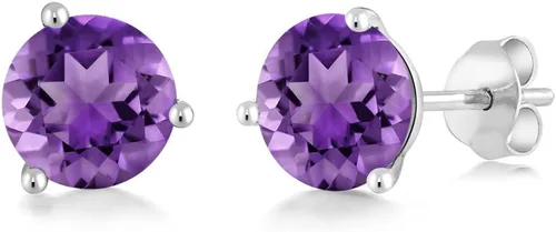 Miniatura 152 de Gem Stone King Aretes de oro de 14 quilates, 0.236 in, piedra natal redonda, Martini, 3 puntas, aretes de oro para mujer