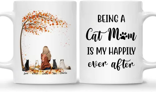 Miniatura 26 de Gossby Taza personalizada con texto en inglés "Being a Cat Mom", regalo personalizado para mujeres con diseño, nombre, raza de gato, cumpleaños, día