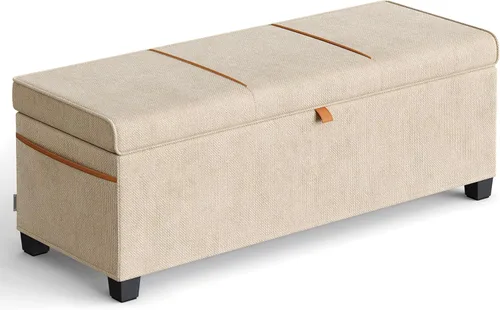 Miniatura 11 de SONGMICS Banco otomano de almacenamiento de terciopelo, reposapiés con patas, 15.7 x 43 x 15.7 pulgadas, banco de extremo de cama, baúl de Blanco