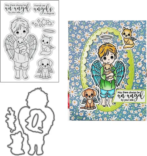Juego de sellos y troqueles transparentes de ángel para hacer tarjetas, plantillas de corte para álbumes de recortes, álbum de fotos, papel