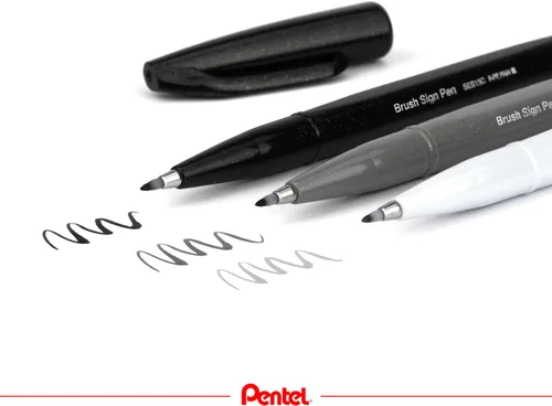 Miniatura 9 de Bolígrafo Pentel Fude Touch, negro, tipo pincel con punta de fieltro (SES15C-A)