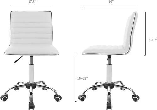 Miniatura 2 de JUMMICO Silla de oficina de tocador sin brazos con ruedas, pequeña y bonita silla de escritorio de maquillaje de cuero acanalado giratoria