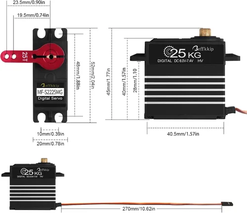 Miniatura 5 de Paquete de 55.1 lbs servomotor digital de alto par RC servo engranaje de metal completo impermeable con brazo servo 25T para RC Car Crawler Robot