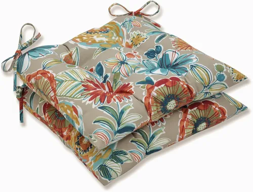 Miniatura 9 de Pillow Perfect Cojín para silla de mimbre copetudo para interiores y exteriores con lazos, 2 unidades, 18.5 x 19 pulgadas, juego de pompones