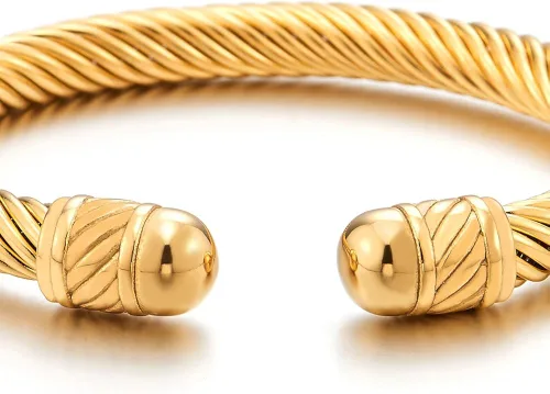 Miniatura 2 de COOLSTEELANDBEYOND Pulsera elástica ajustable de acero inoxidable color dorado para hombres y mujeres