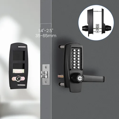 Miniatura 4 de Cerradura de Puerta de Entrada Sin Llave con Manija - Sin Baterías Cerradura de Puerta Comercial con Teclado - Fácil de Instalar y Usar - Resistente