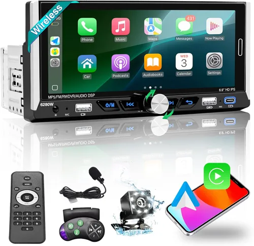 Pantalla táctil de 6.9 pulgadas, radio estéreo para automóvil con Bluetooth, reproductor de unidad principal compatible con enlace de espejo, radio