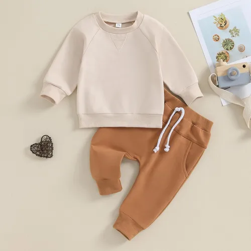 Miniatura 72 de Conjunto de 2 piezas de sudadera de manga larga con cuello redondo y pantalones casuales para bebés y niños pequeños