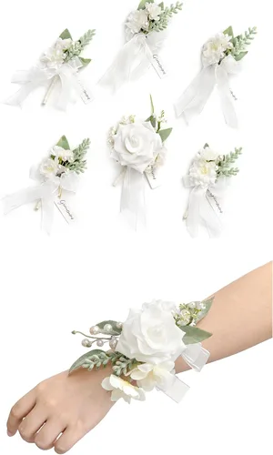 Miniatura 13 de Ling's Moment Paquetes de flores de boda prearreglados en azul polvoriento y azul marino, paquete de boutonnieres y ramilletes de muñeca
