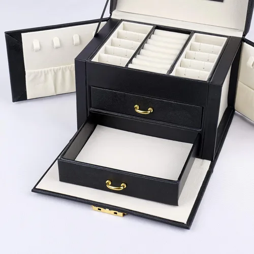 Miniatura 5 de VitaFeli Organizador de joyas de 3 capas Joyero 2 cajones menos espacio más capacidad con diferentes compartimentos de almacenamiento