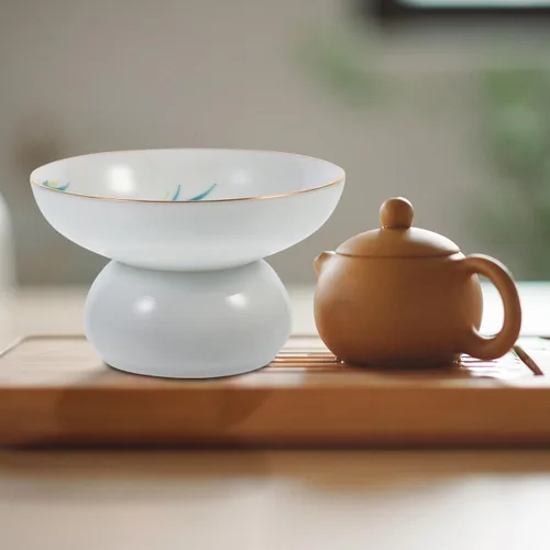 Miniatura 9 de DOITOOL Colador de filtro de té de cerámica de porcelana con soporte de soporte, juego de utensilios de ceremonia de té chino de Kongfu (estilo 2)