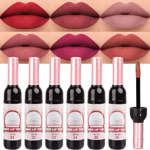 Miniatura 8 de evpct Tinte de Labios Mancha de Vino Juego de 6 Colores de Larga Duración Impermeable, Rosa cálido neutro Marrón nude Arándano profundo Malva rosa