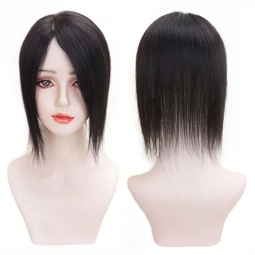Miniatura 7 de Parte en U de cabello humano real con base de seda, parte lateral, clip en el postizo lacio, sin costuras, repuesto para pérdida de cabello de Negro