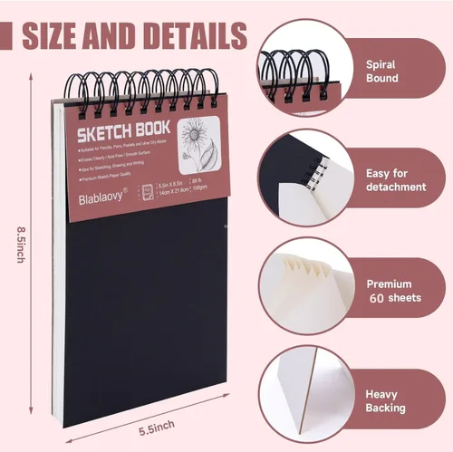 Miniatura 5 de Cuaderno de bocetos de 5.5" x 8.5", bloc de bocetos con 60 hojas (68 libras/100 g/m²), paquete de 1 bloc de dibujo, libro de dibujo libre de ácidos
