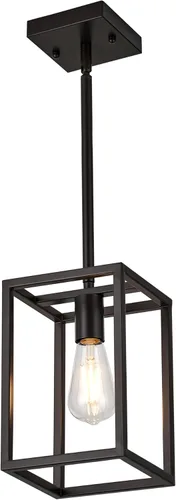 Miniatura 9 de Lámparas de Cocina para Comedor, Candelabros Rectangulares de Estilo Granja para Comedores, Lámpara Colgante Industrial de 5 Luces en Negro Mate